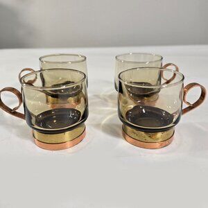 VTG MCM Beucler Cobras Brass Copper Irish Turkish Coffee Latte Glasses Set Of 4